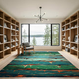 Teal Distressed Wood Plank Area Rug