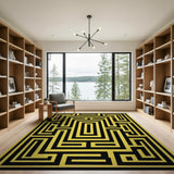 Yellow Black Labyrinth Maze Area Rug