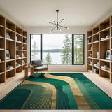 Emerald Green Gold Abstract Wave Area Rug