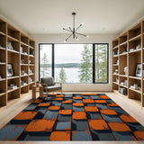Rusty Orange Grey Cube Area Rug