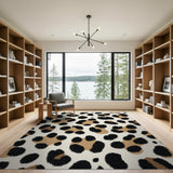Leopard Print Shag Area Rug Black Tan Cream