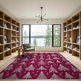 Red Fir Tree Snowflakes Pattern Area Rug
