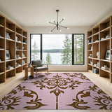 Ornate Pink Damask Floral Area Rug
