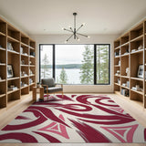 Red Swirl Brushstroke Geometric Area Rug