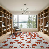 Black Bird Silhouettes Red Maple Leaves Rug