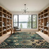 Teal Southwestern Paw Print Area Rug