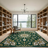 Green Traditional Persian Ornate Emerald Green Persian Medallion Rug
