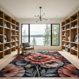 Coral Poppy Floral Area Rug