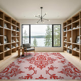 Red Floral Damask on Pink Area Rug