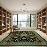 Teal Gold Ornate Persian Medallion Rug