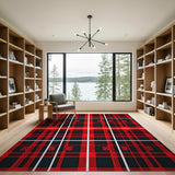 Bold Red Black Plaid Area Rug with Geometric Knots
