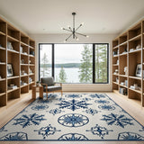 Navy Blue Snowflakes Geometric Area Rug