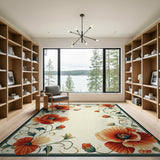 Floral Vintage Vintage Red Poppy Floral Area Rug