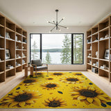 Yellow Vibrant Sunflower Field Yellow Area Rug