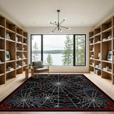 Eerie Spider Web Halloween Area Rug with Jack-O-Lantern