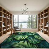 Lush Monstera Leaves Green Green Area Rug