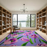 Purple Purple Tulip Floral Area Rug