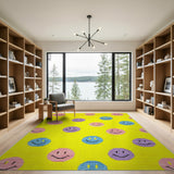 Cheerful Smiley Faces Yellow Area Rug