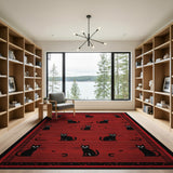 Black Cat Moon Stars Red Area Rug