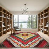 Vibrant Red Diamond Southwestern Area Rug