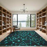 Teal Atomic Molecule Geometric Area Rug
