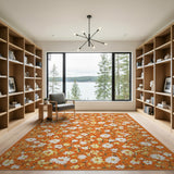 Orange Burnt Orange Daisy Floral Area Rug