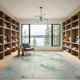Blue and Teal Teal Green Abstract Leaf Area Rug