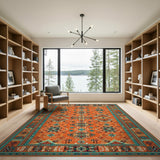 Burnt Orange Teal Southwestern Geometric Rug