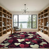 Romantic Red Hearts Swirl Area Rug