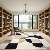 Modern Geometric Black and Neutral Area Rug