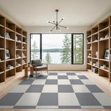 Textured Grey Checkered Area Rug