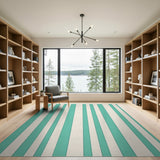 Teal Cream Vertical Striped Area Rug