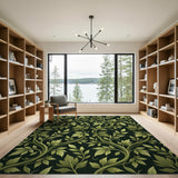 Vintage Green Leaf Vine Floral Area Rug