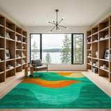 Teal Orange Wavy Abstract Area Rug