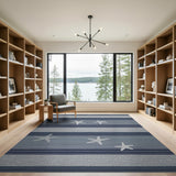 Navy Blue Striped Starfish Coastal Rug