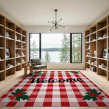 Festive Red Gingham Welcome Holly Rug