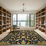 Navy Gold Ornate Floral Area Rug