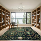 Ornate Green Chamomile Frame Area Rug