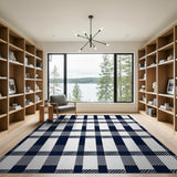Navy and White Plaid Check Area Rug