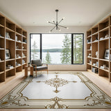 Ornate Beige Gold Persian Frame Rug