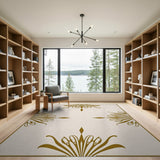 Ornate Gold Floral Beige Area Rug