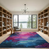 Vibrant Pink Sunset Mountain Silhouette Area Rug