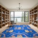 Whimsical Squirrel Rainbow Blue Kids Area Rug