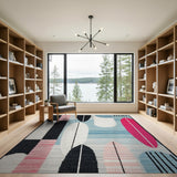 Abstract Geometric Teal Pink Area Rug