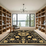 Gold and Silver Black and Gold Floral Vintage Area Rug