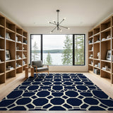 Navy Octagon Geometric Lattice Rug