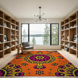 Vibrant Orange Pink Mandala Area Rug