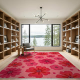 Pink Floral Vintage Vibrant Pink Hibiscus Floral Area Rug