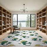 Emerald Green Leaf Golden Flower Pattern Area Rug