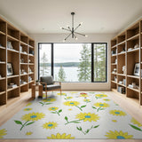 Playful Sunflower Cartoon Girl Yellow Area Rug